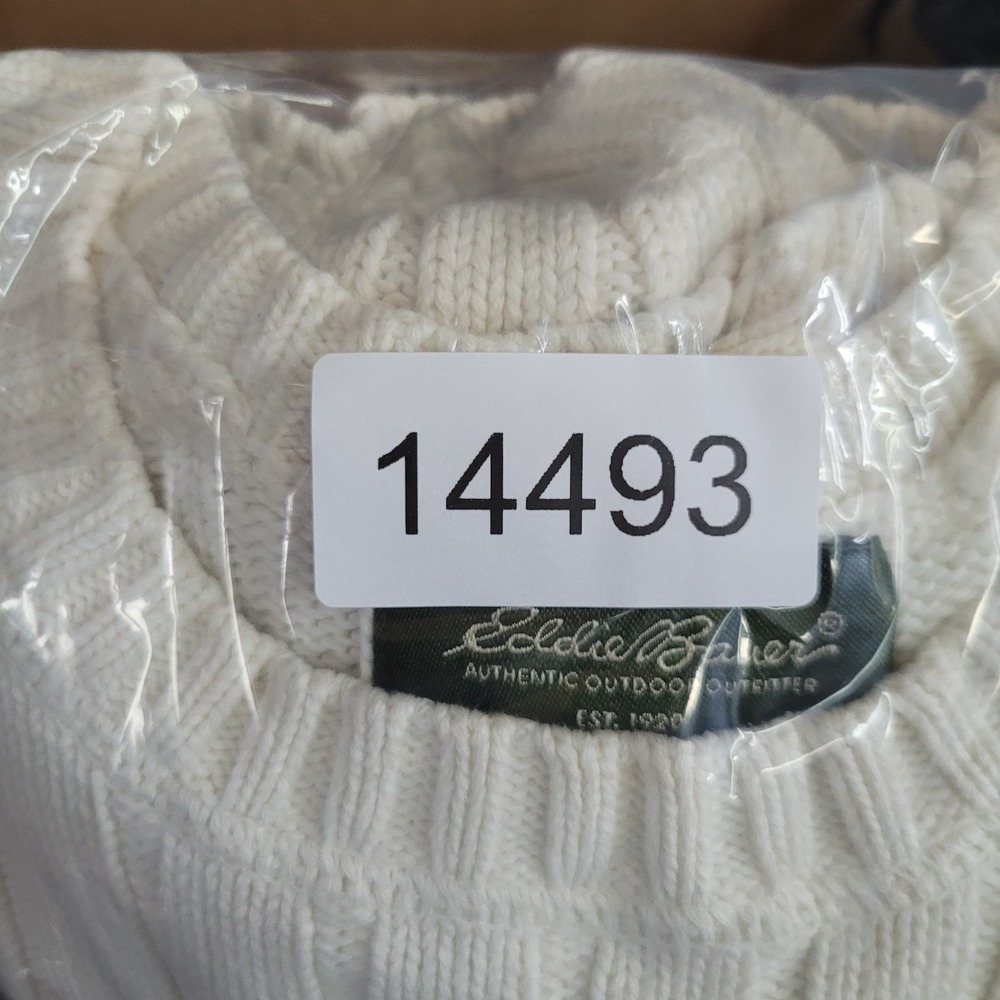 Vintage Eddie Bauer Heritage Men's Small Cream Cable Knit Fisherman Sweater - Picture 8 of 8